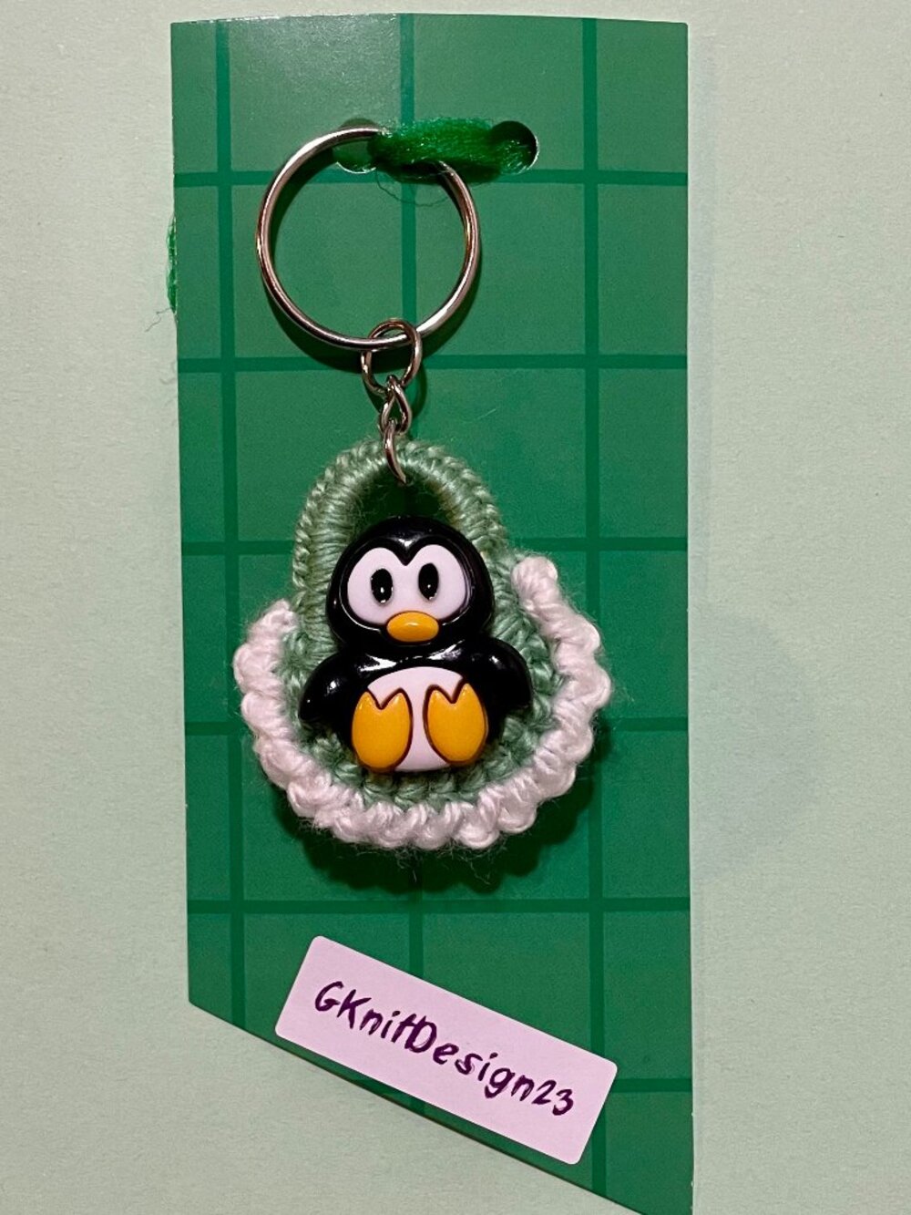 Crochet Keychain Charm, Handmade Little Penguin Backpack Charm - Picture 8 of 8